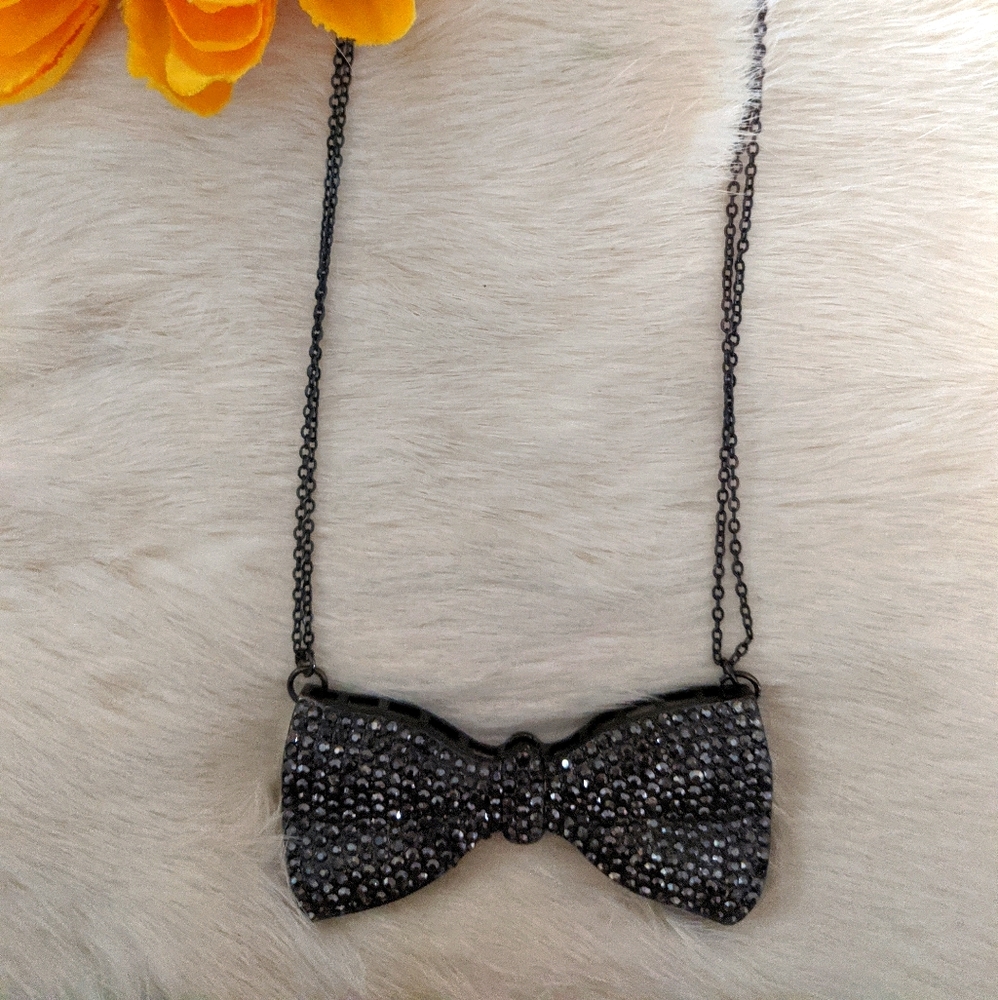 Betsey Johnson Marcasite Bow Extra Long Necklace